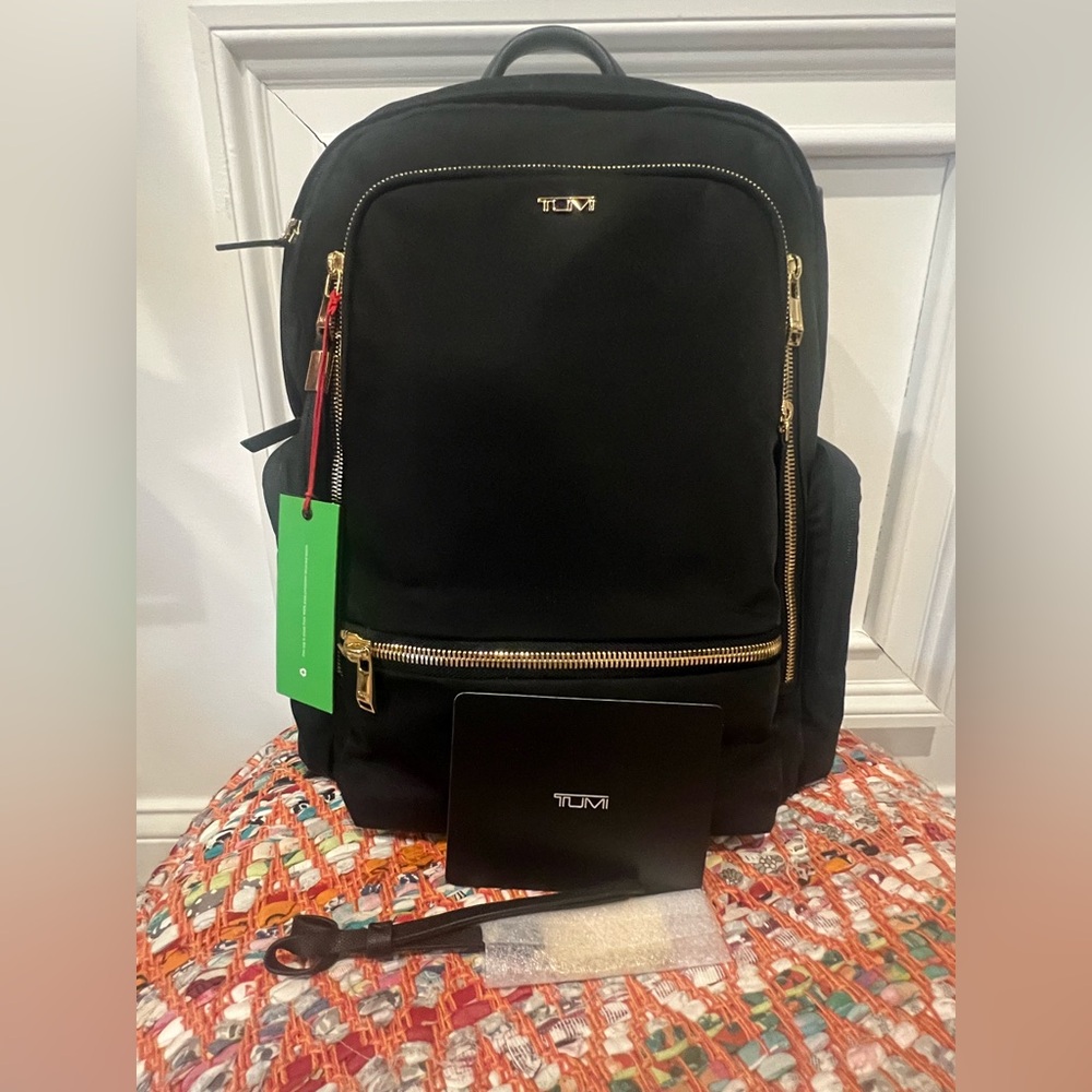 Authentic Tumi Celina Voyageur Backpack in Black/Gold NWT